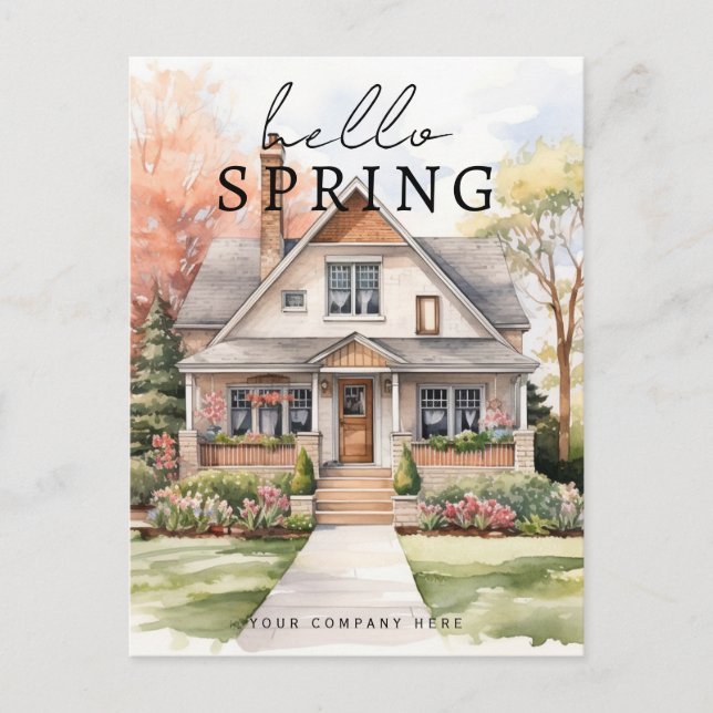 Carte Postale Hello Spring Watercolor House Portrait Realty (Devant)