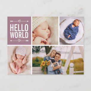 Carte Postale Hello World and Birth Announcement Photo Collage