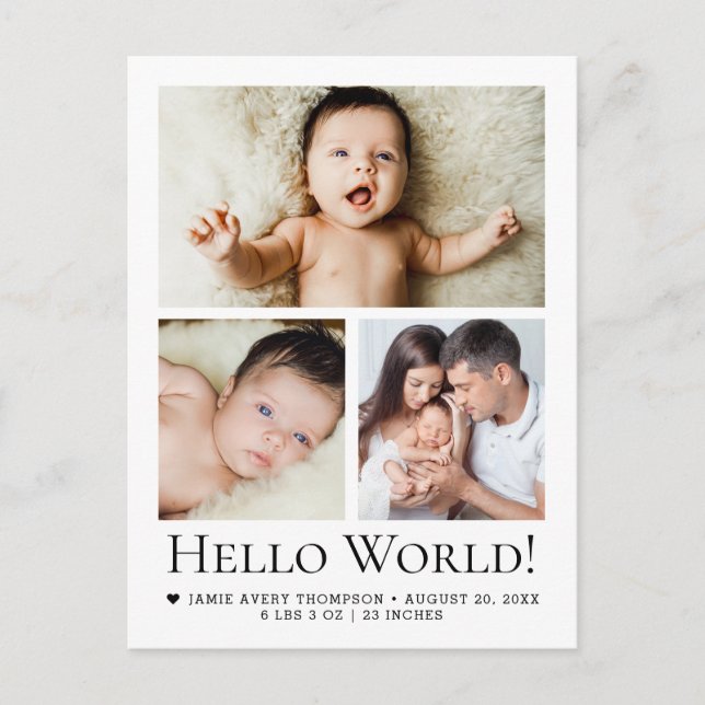 Carte Postale Hello World Baby Photos Faire-part de naissance (Devant)