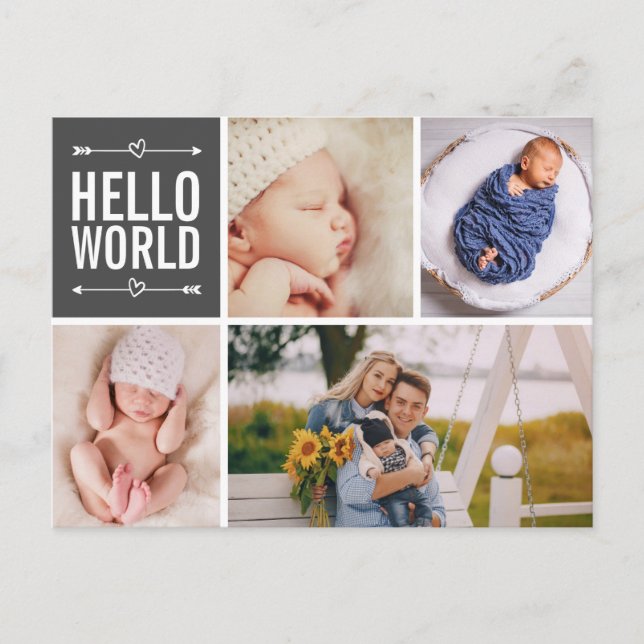 Carte Postale Hello World et Faire-part de naissance Photo Colla (Devant)