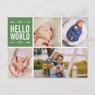 Carte Postale Hello World et Faire-part de naissance Photo Colla