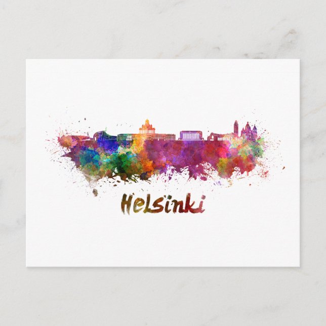Carte Postale Helsinki ciel en aquarelle (Devant)