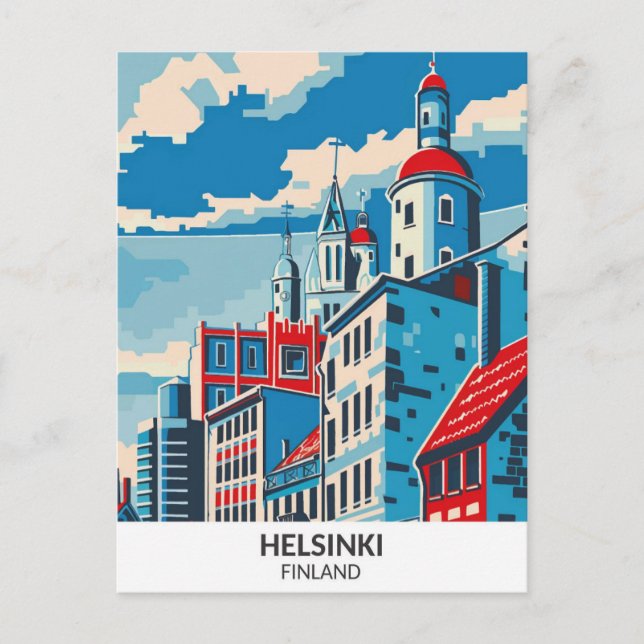 Carte Postale Helsinki Finlande Retro Artwork Travel (Devant)