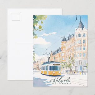 Carte Postale Helsinki Norvège Gouache Peinture Illustration Voy