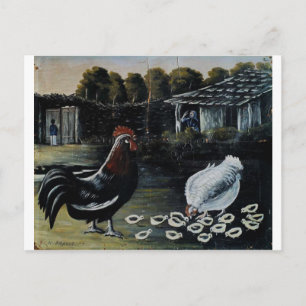 Carte Postale Hen avec ses poussins par Niko Pirosmani