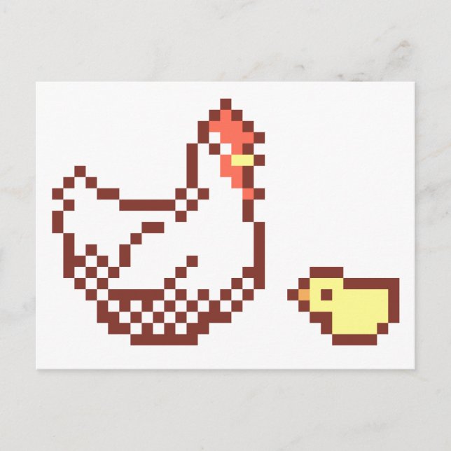 Carte Postale Hen Et Chick Pixel Art (Devant)