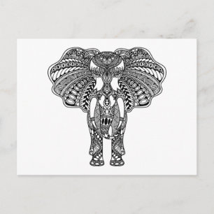 Carte Postale Henna Mehndi Eléphant indien décoré