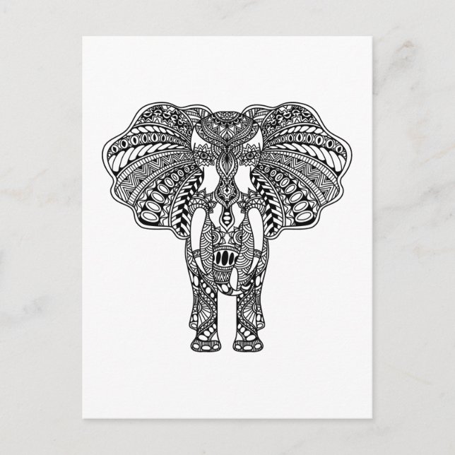 Carte Postale Henna Mehndi Eléphant indien décoré (Devant)
