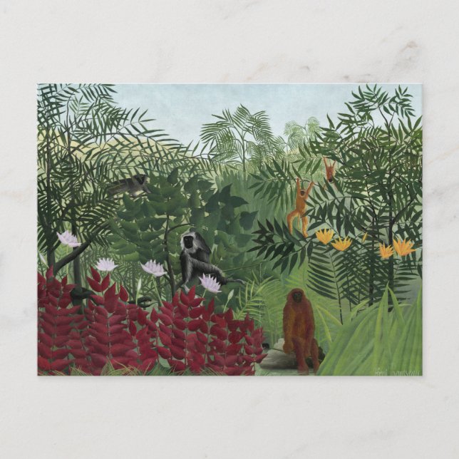 Carte Postale Henri Rousseau - Forêt tropicale avec singes (Devant)