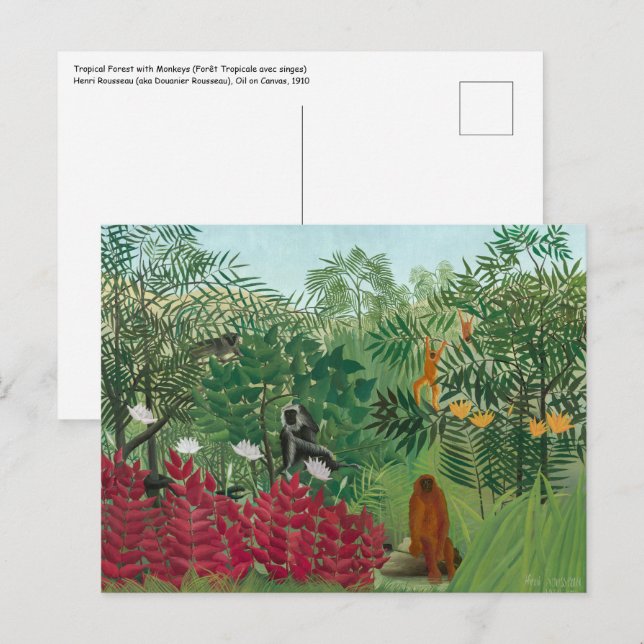 Carte Postale Henri Rousseau - Forêt tropicale avec singes (Devant / Derrière)