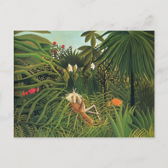 Carte Postale Henri Rousseau - Jaguar Attaquer un cheval (Devant)