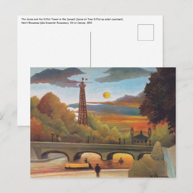 Carte Postale Henri Rousseau - Seine et Tour Eiffel au coucher d (Devant / Derrière)