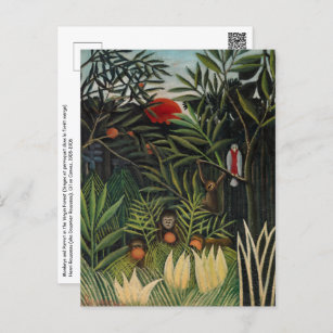 Carte Postale Henri Rousseau - Singes et perroquets en Forêt Vie