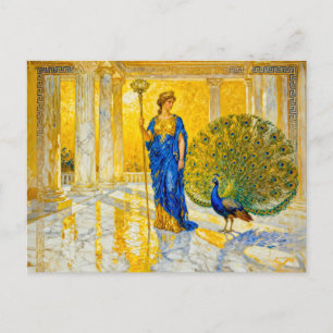 Carte Postale Héra avec paon et sceptre dans le grand hall du te