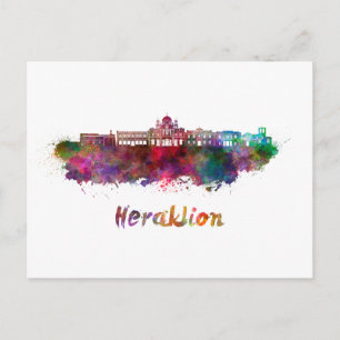Carte Postale Heraklion skyline in watercolor