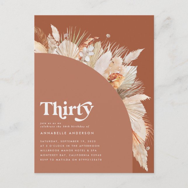 Carte Postale Herbe de pampa moderne 30e anniversaire terracotta (Devant)