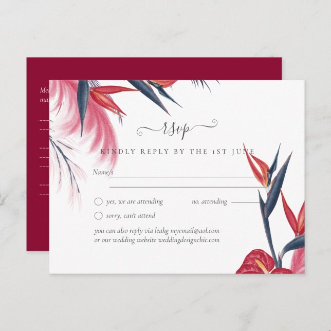 Carte Postale Herbe des Pampas Tropicale Mariage Marine Baie (Devant / Derrière)