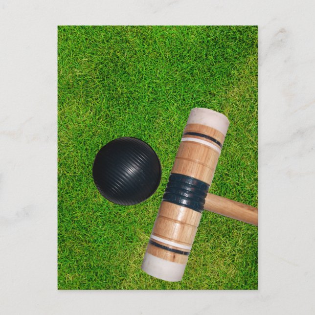 Carte Postale Herbe, Maillet et Balle de Croquet Noirs (Devant)