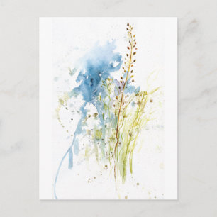 Carte Postale Herbes de Prairie – Aquarelle Botanique Bleu Vert