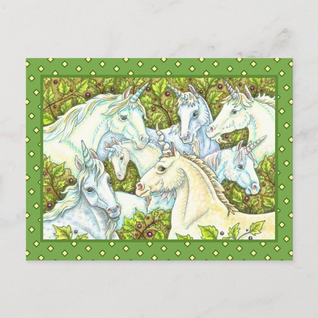 Carte Postale HERDE UNICORN MÉDIÉVAL, CHEVAUX, Imaginaire DE LA  (Devant)