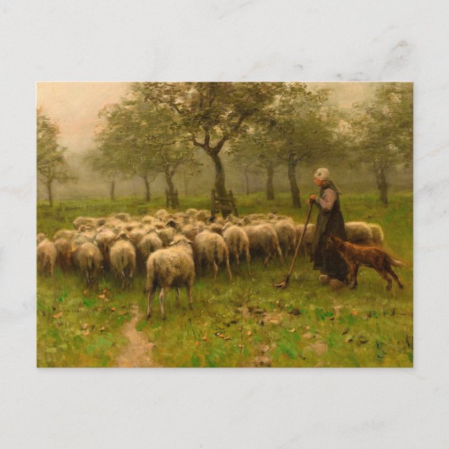 Carte Postale Herderin Met Kudde Schapen par Anton Mauve (vers 1 (Devant)