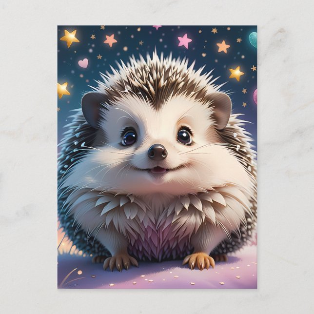 Carte Postale Hérisson adorable avec étoiles et coeurs (Devant)
