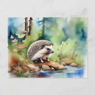Carte Postale Hérisson Aquarelle Mignon