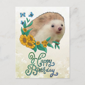 Carte Postale hérisson avec des fleurs