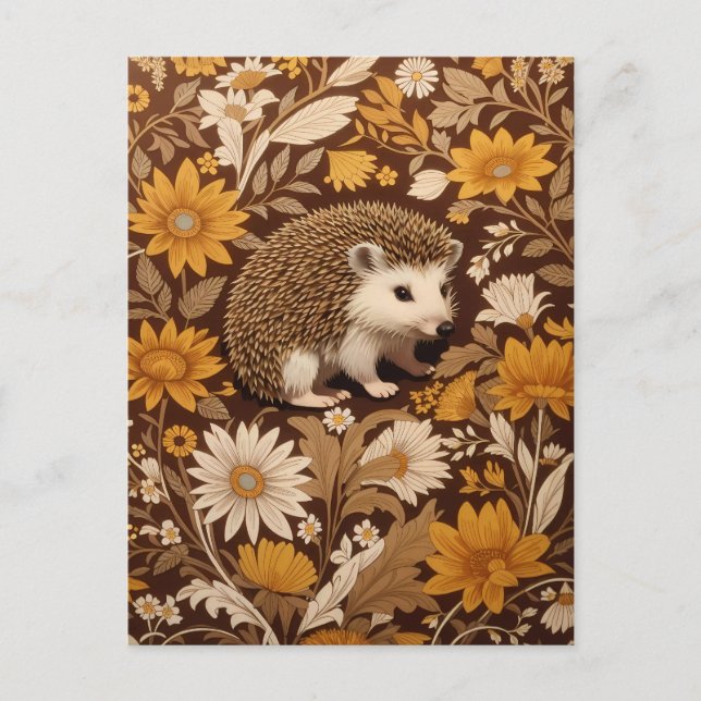 Carte Postale Hérisson Brown Floral William Morris Inspiré (Devant)