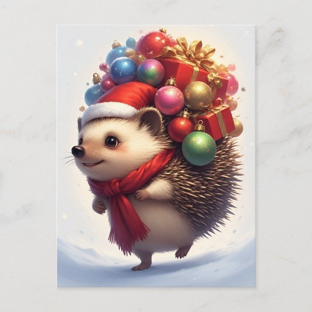 Carte Postale ❄️ Hérisson de Noël cosy et chaleureux 🎄 Joyeux N (Devant)