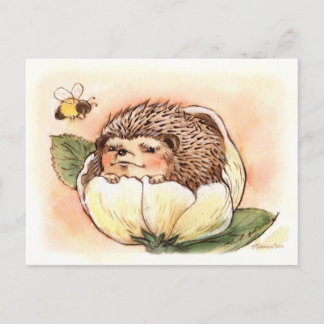 Carte Postale Hérisson Fleur de Hérisson Bébé Aquarelle