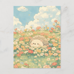 Carte Postale Hérisson Kawaii Prairie Abricot Pêche
