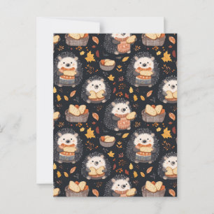 Carte Postale Hérisson mignon avec pain et feuilles d'automne
