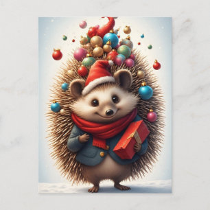 Carte Postale Hérisson Mignon Célébrant Noël