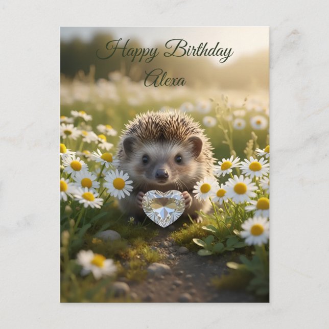 Carte Postale Hérisson mignon d'avril avec cœur de diamant (Devant)