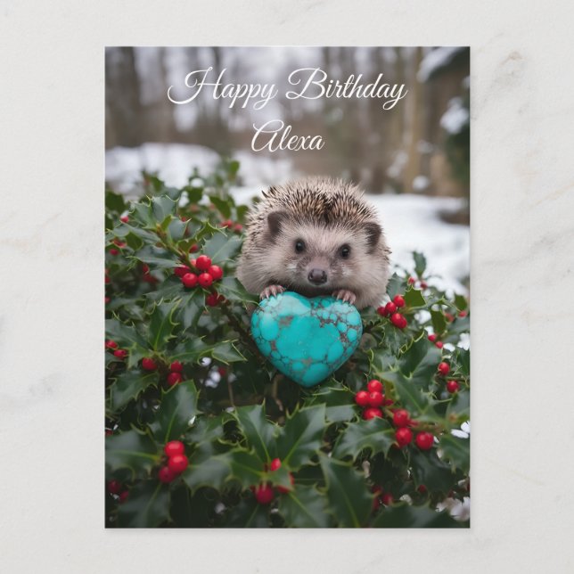 Carte Postale Hérisson mignon de décembre avec cœur turquoise (Devant)