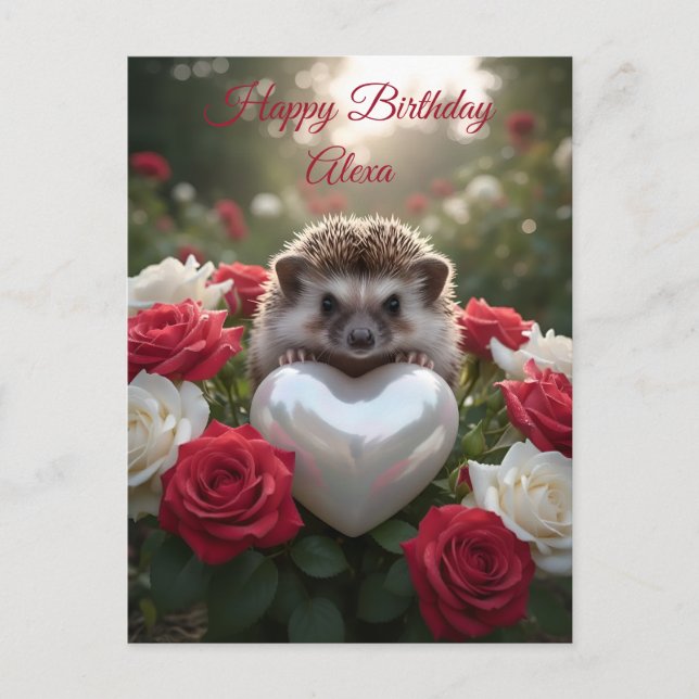 Carte Postale Hérisson mignon de juin avec cœur de perle (Devant)