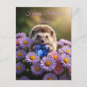 Carte Postale Hérisson mignon de septembre avec cœur de saphir