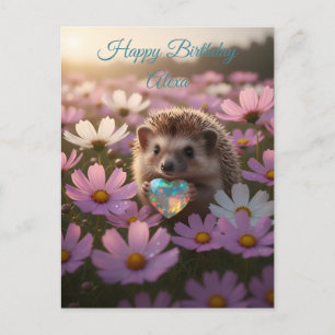 Carte Postale Hérisson mignon d'octobre avec cœur d'opale