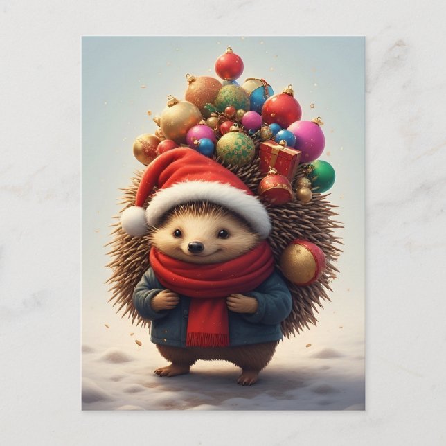 Carte Postale ❄️ Hérisson mignon Joie de Noël 🎄 Hiver festif (Devant)