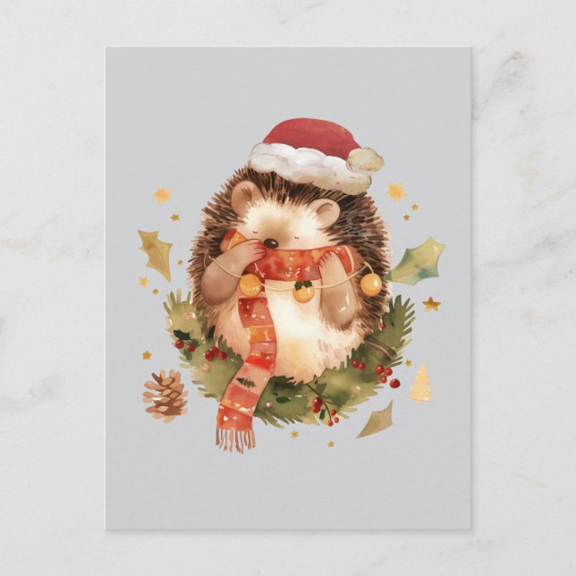 Carte Postale Hérisson Noël (Devant)