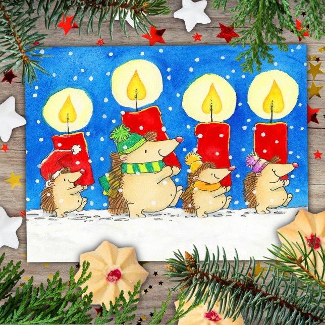 Carte Postale Hérissons aux bougies de Noël  (Créateur téléchargé)