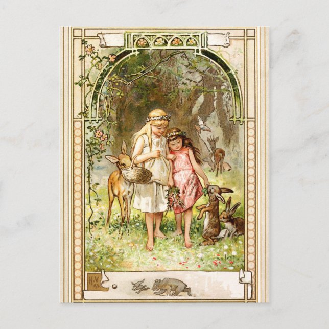 Carte Postale Hermann Vogel - Blanche neige et rouge Rose (Devant)