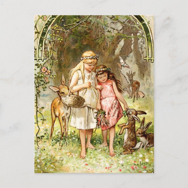 Carte Postale Hermann Vogel - Blanche neige et rouge Rose (Devant)