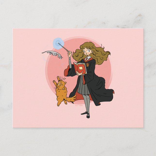 Carte Postale Hermione et Crookshanks Wingardium Leviosa (Devant)