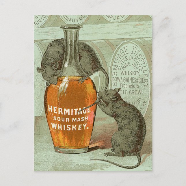 Carte Postale Hermitage Sour Mash Whiskey publicité avec deux ra (Devant)