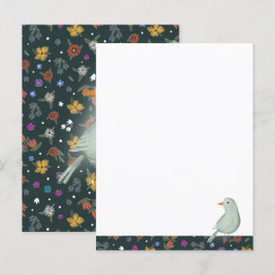 Carte Postale Héron blanc peint à la main sur patter fleur sauva
