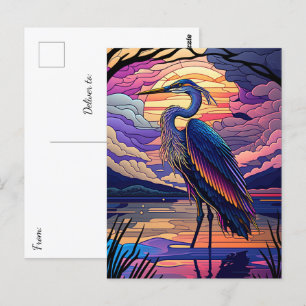 Carte Postale Héron bleu au coucher du soleil