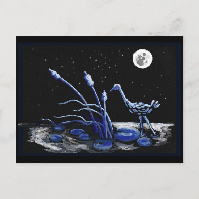 Carte Postale Heron dans une nuit illuminée par la lune (Devant)
