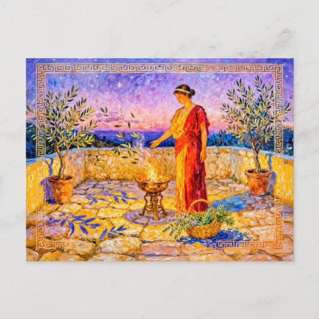 Carte Postale Hestia Lighting a Sacred Fire on Terrace with Oliv (Devant)